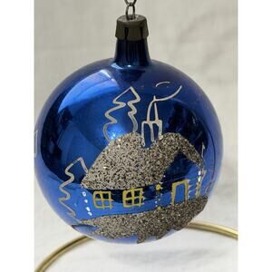 Vintage Fantasia Poland Hand Painted Blue Christmas Tree Ornament 2.75”